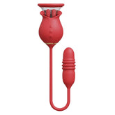 Succionador de clítoris y vibrador de empuje con doble lengua y balanceo en forma de rosa